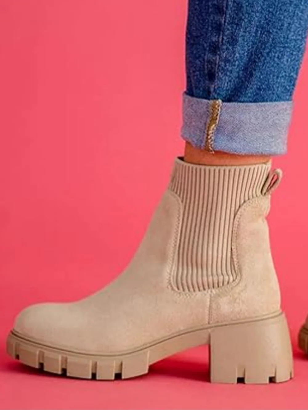 Steve Madden Hayle 7.5 Tan Platform Chelsea Chunky Boots Shoes